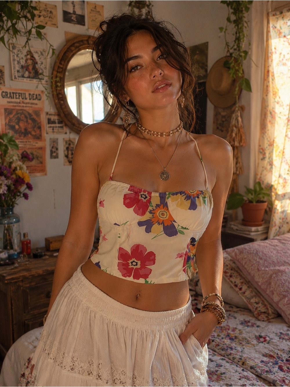 Verge Girl Floral Smocked Corset Style Coquette Garden Girl Crop Top NWT